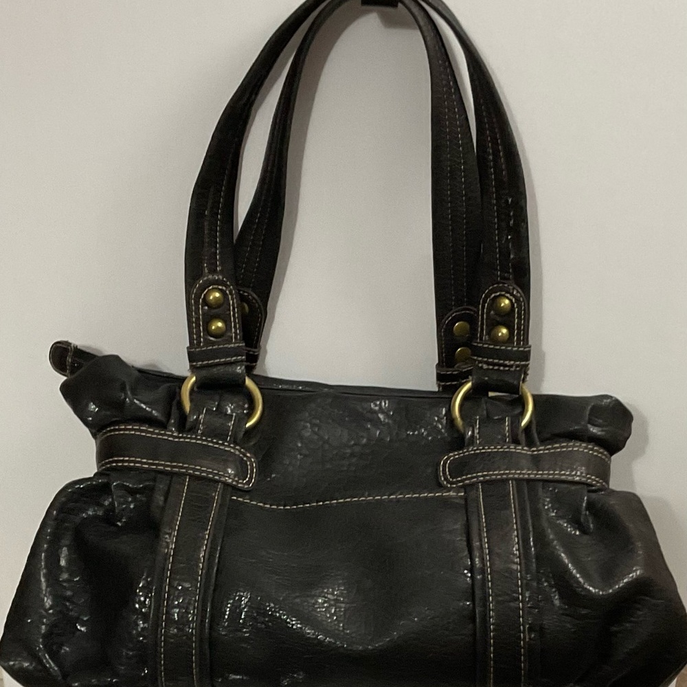 Kathy Van Zeeland Black Shoulder Bag with Gold Accents - Picture 7 of 11